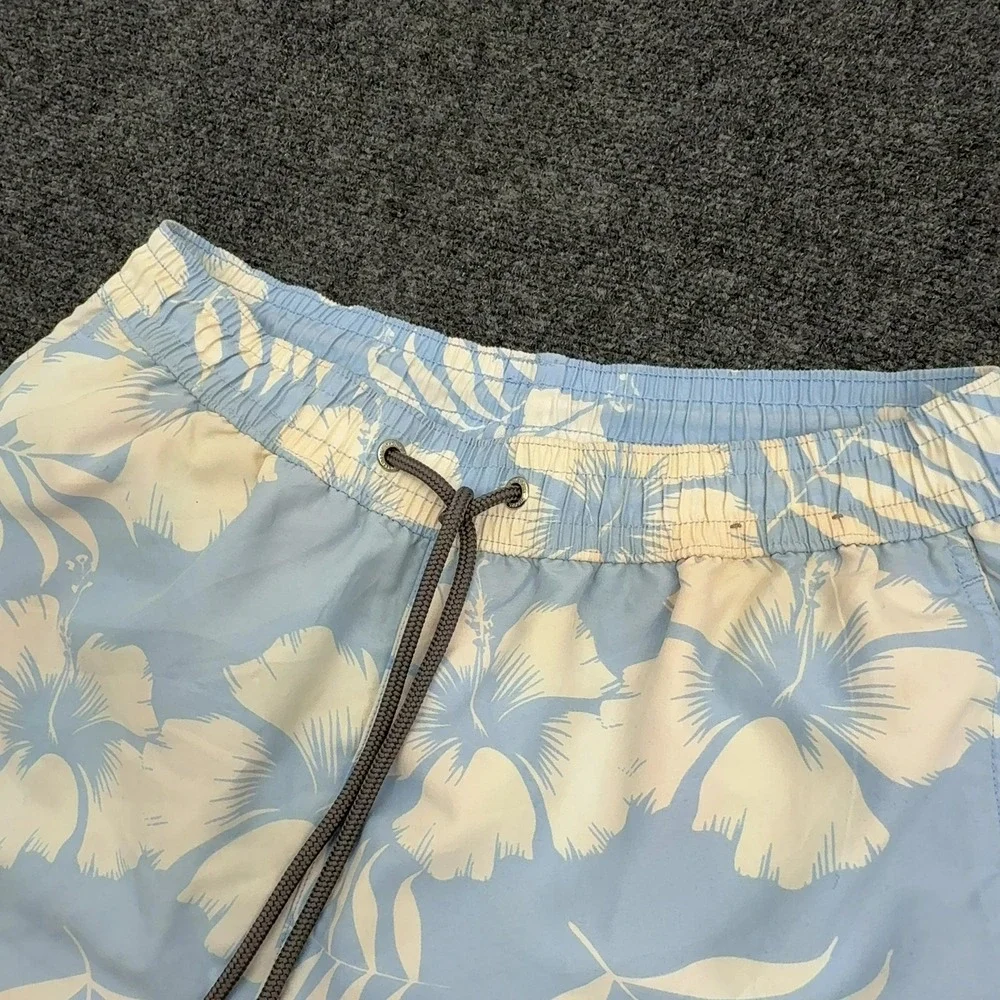 Thomas Dean Swim Trunks Mens M Blue Polyester Hibiscus Floral Beach Summer Style